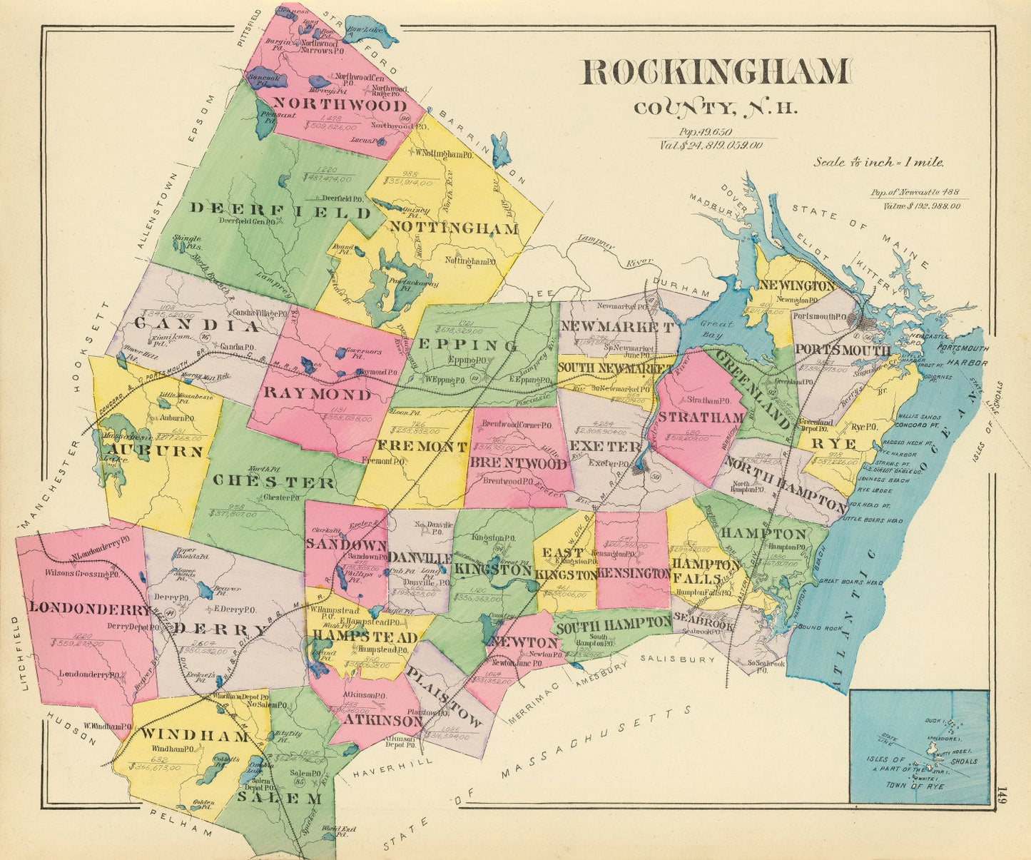 Vintage Map of Rockingham County, New Hampshire, 1892