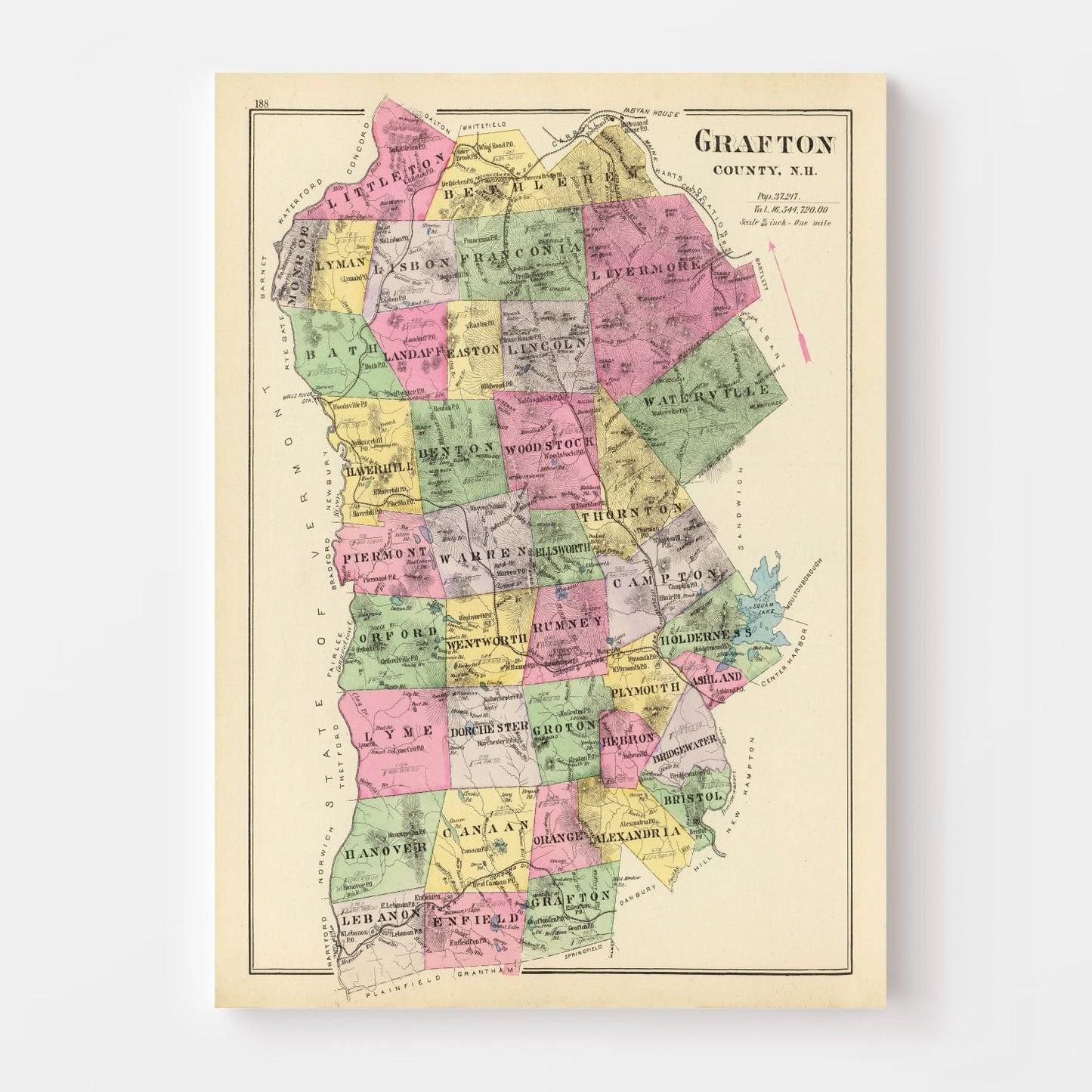 Vintage Map of Grafton County, New Hampshire, 1892