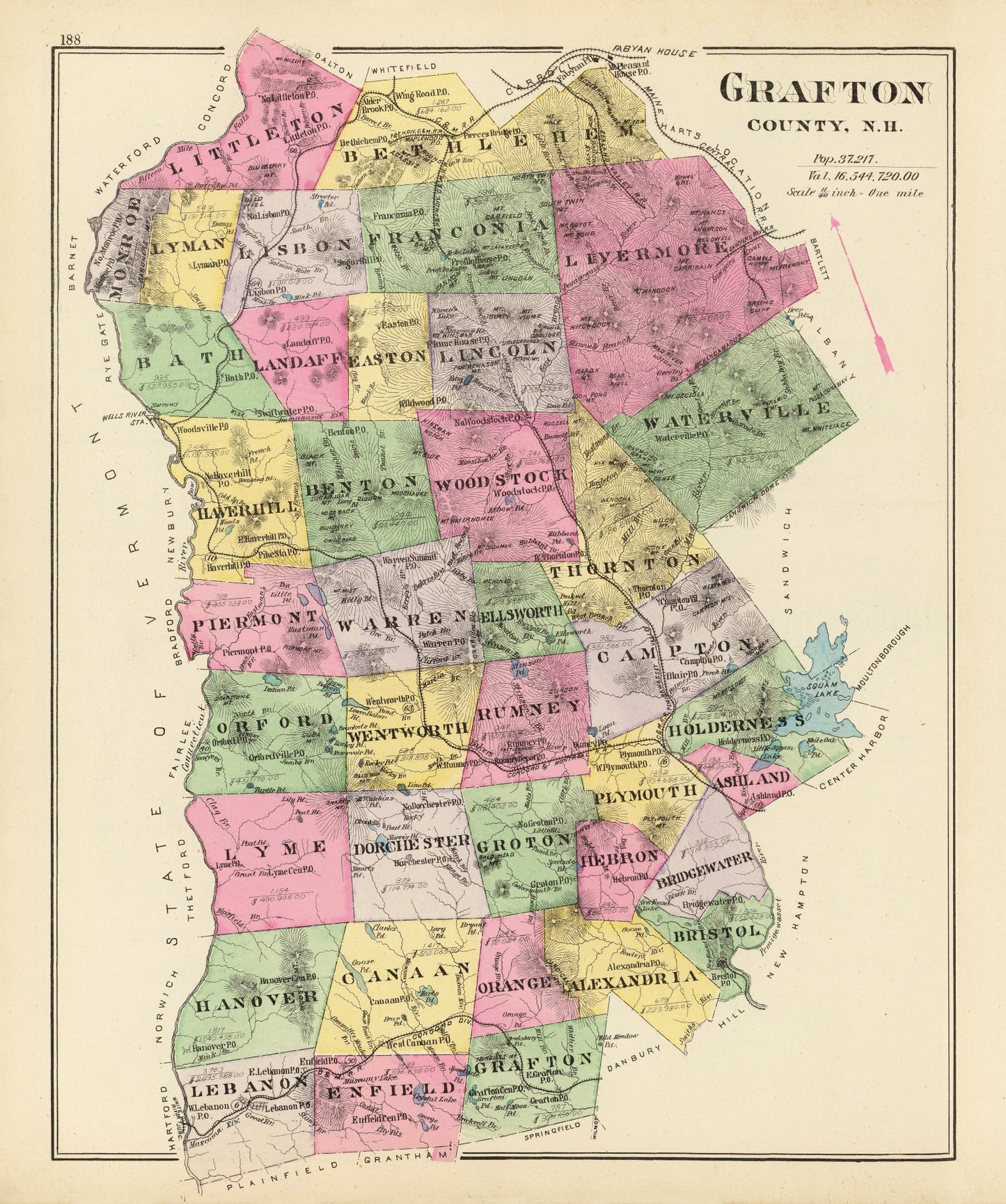 Vintage Map of Grafton County, New Hampshire, 1892