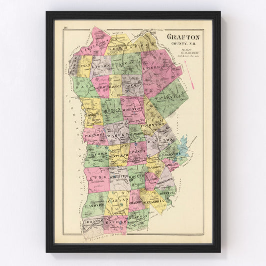 Vintage map of Grafton County, New Hampshire, 1892
