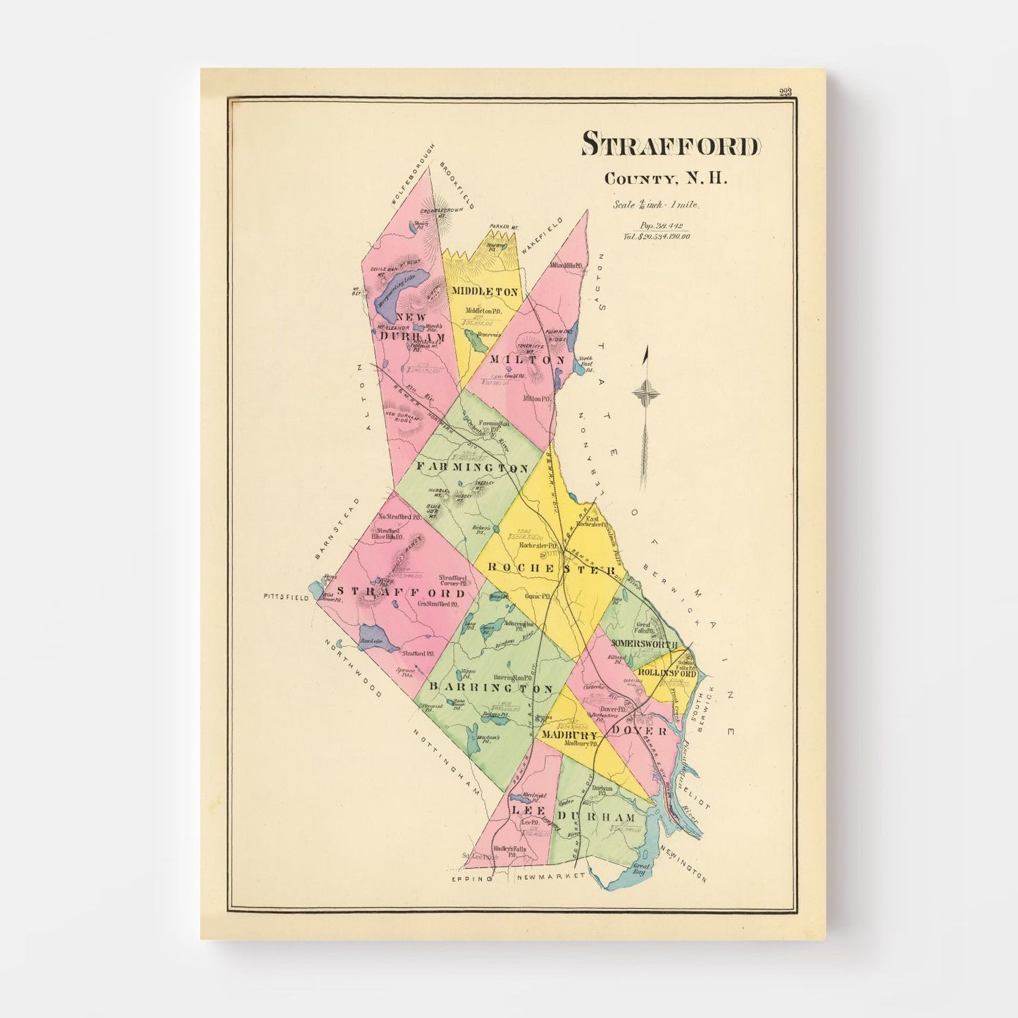Vintage Map of Strafford County, New Hampshire, 1892