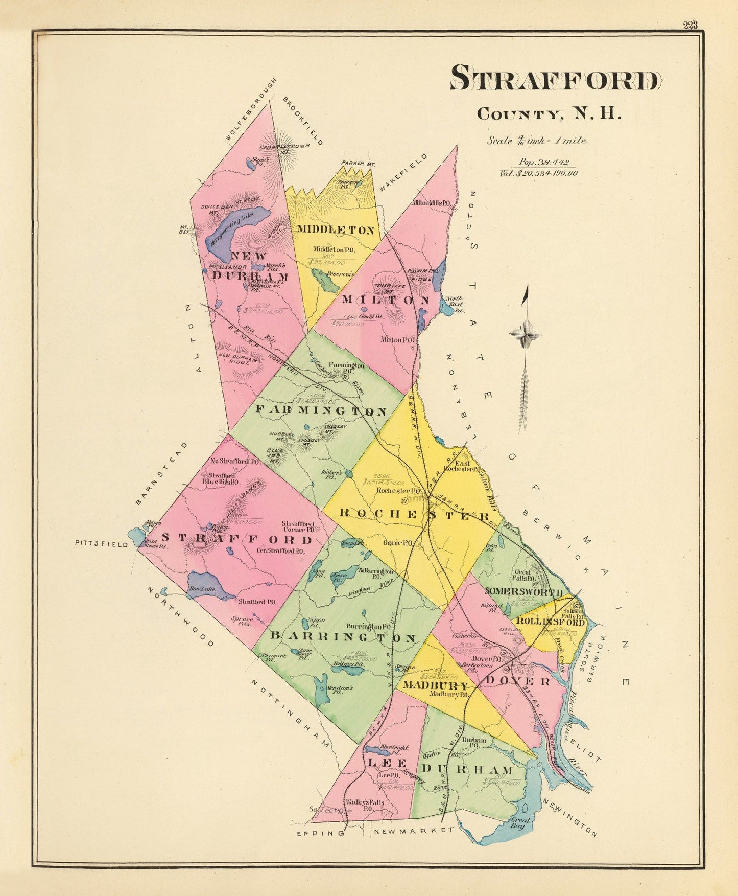 Vintage Map of Strafford County, New Hampshire, 1892
