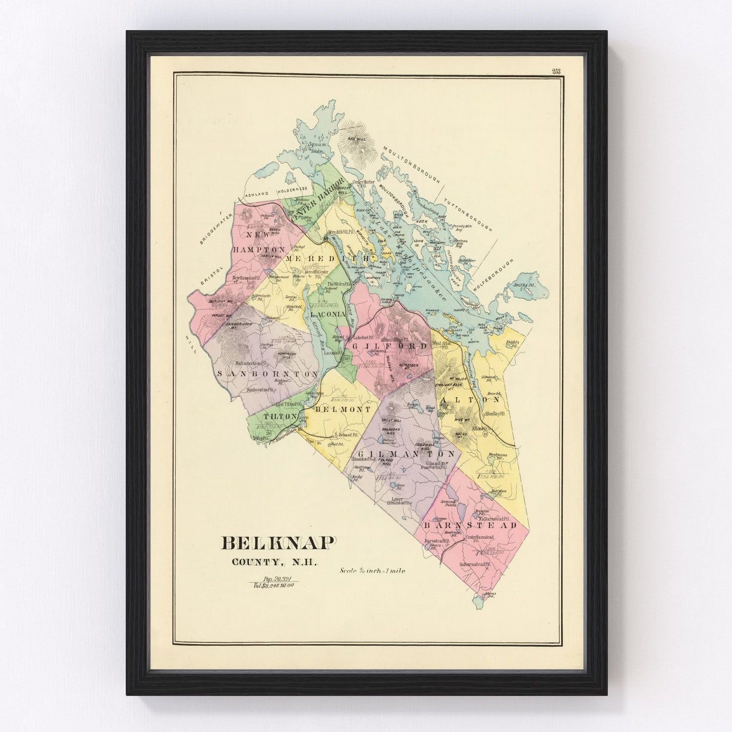 Vintage map of Belknap County, New Hampshire, 1892