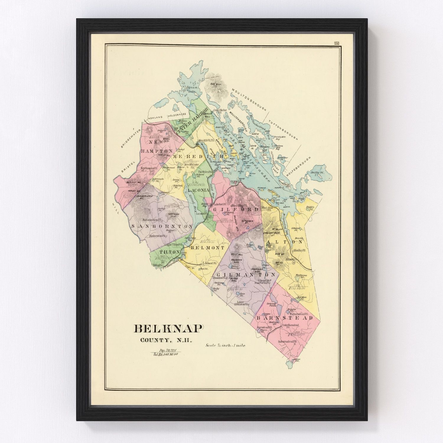 Vintage map of Belknap County, New Hampshire, 1892