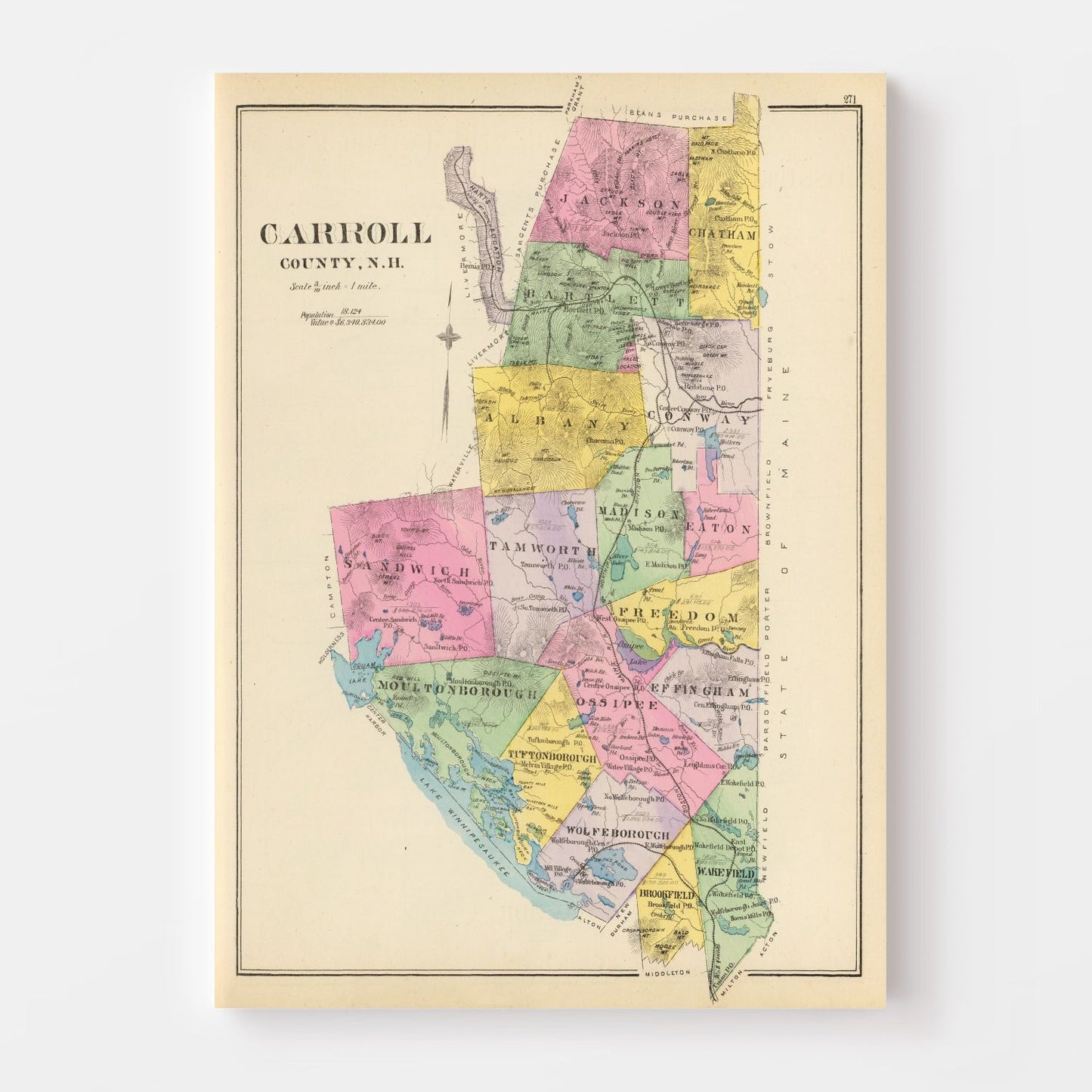 Vintage Map of Carroll County, New Hampshire, 1892