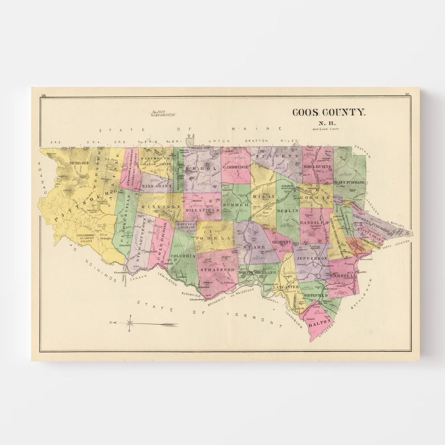 Vintage Map of Coos County, New Hampshire, 1892