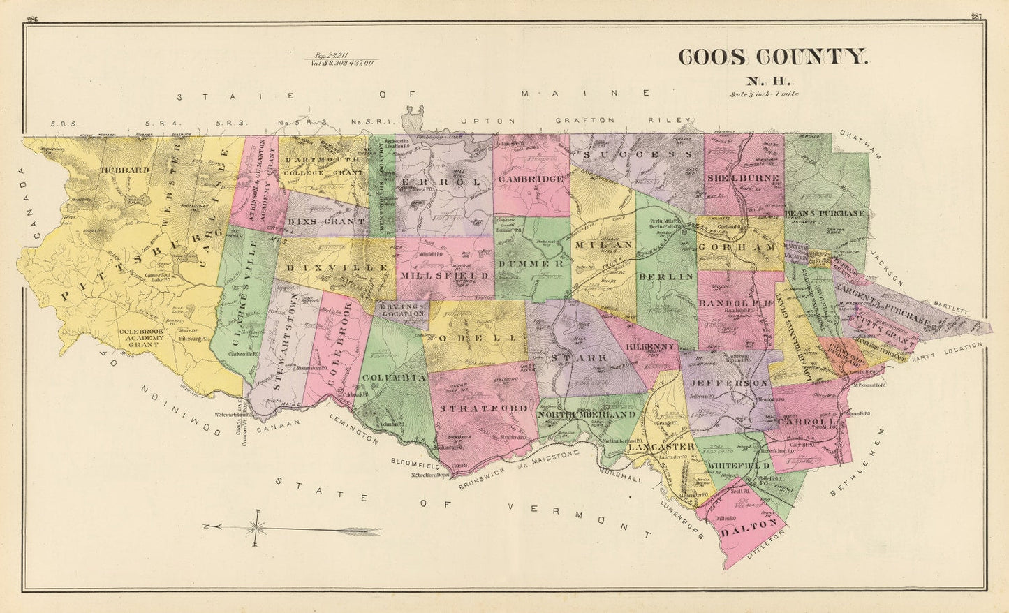 Vintage Map of Coos County, New Hampshire, 1892