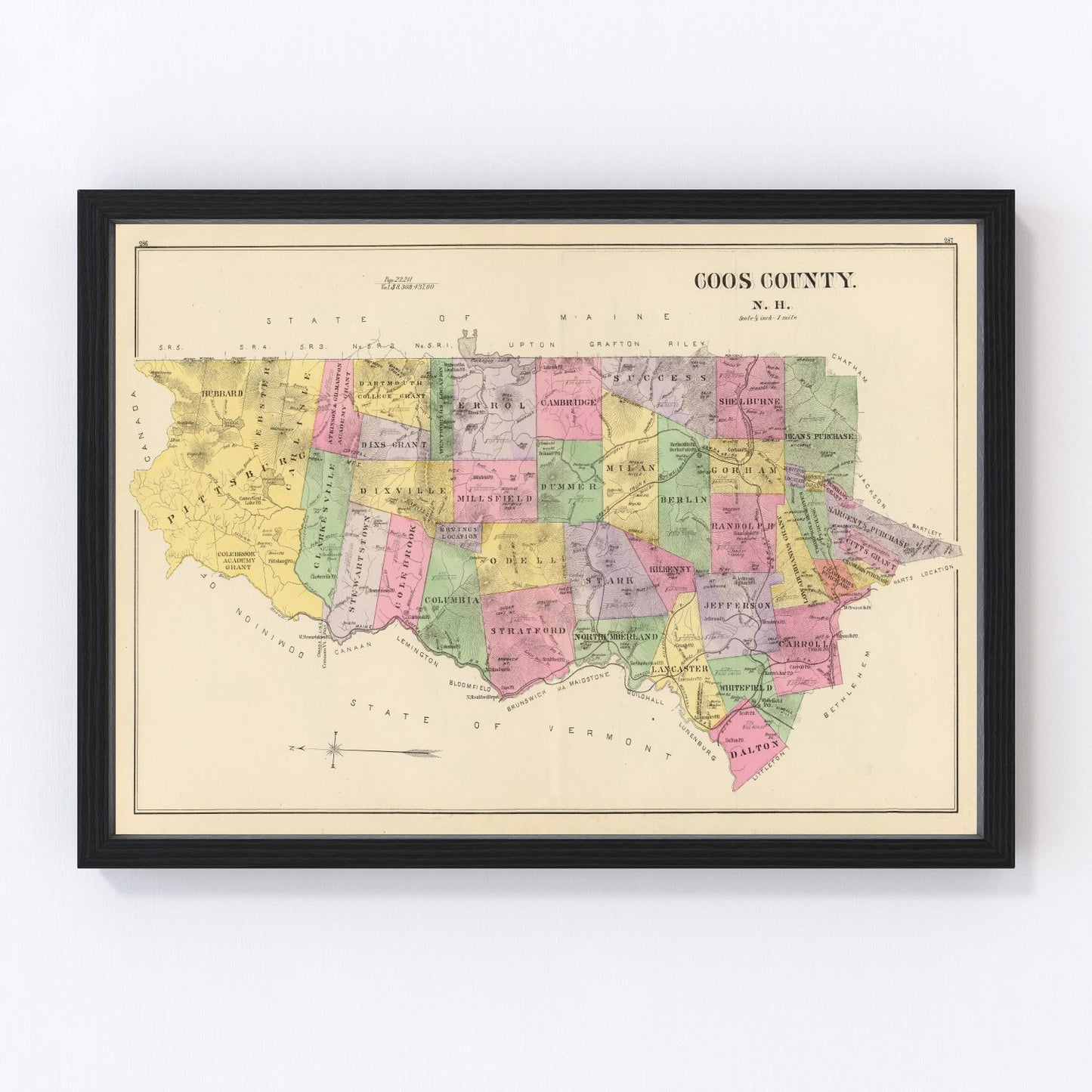 vintage map of Coos County, New Hampshire, 1892