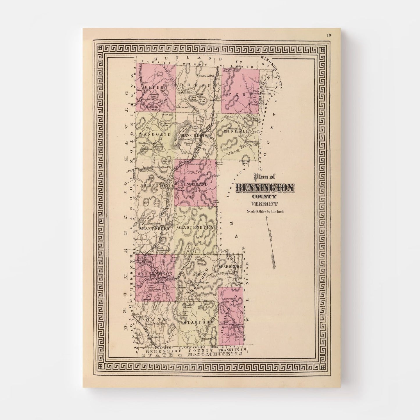 Vintage Map of Bennington County, Vermont, 1876 Wall Art