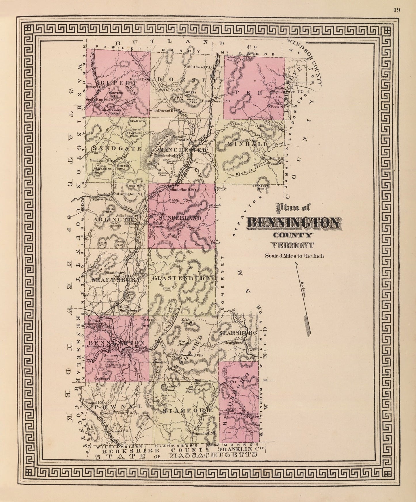 Vintage Map of Bennington County, Vermont, 1876 Wall Art