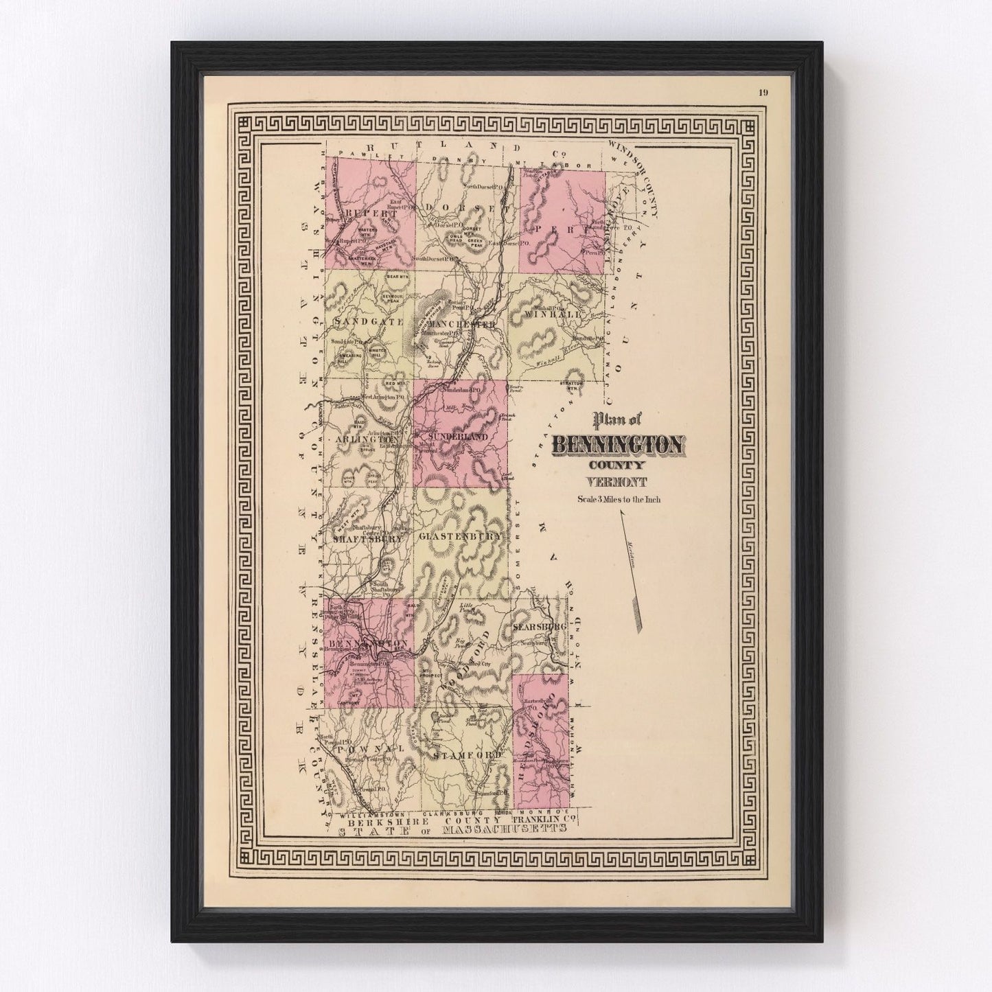 Vintage map of Bennington County, Vermont, 1876