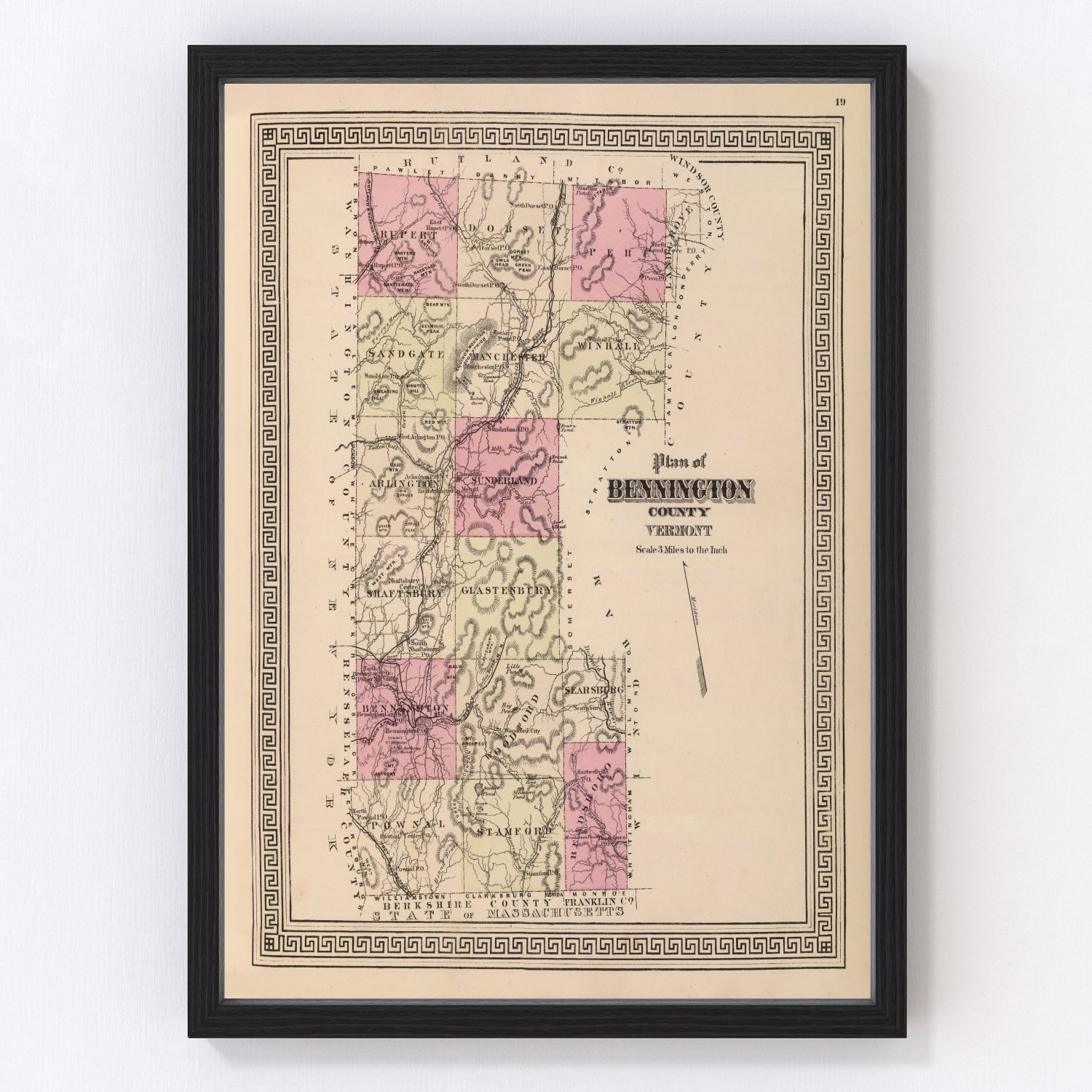 Vintage map of Bennington County, Vermont, 1876