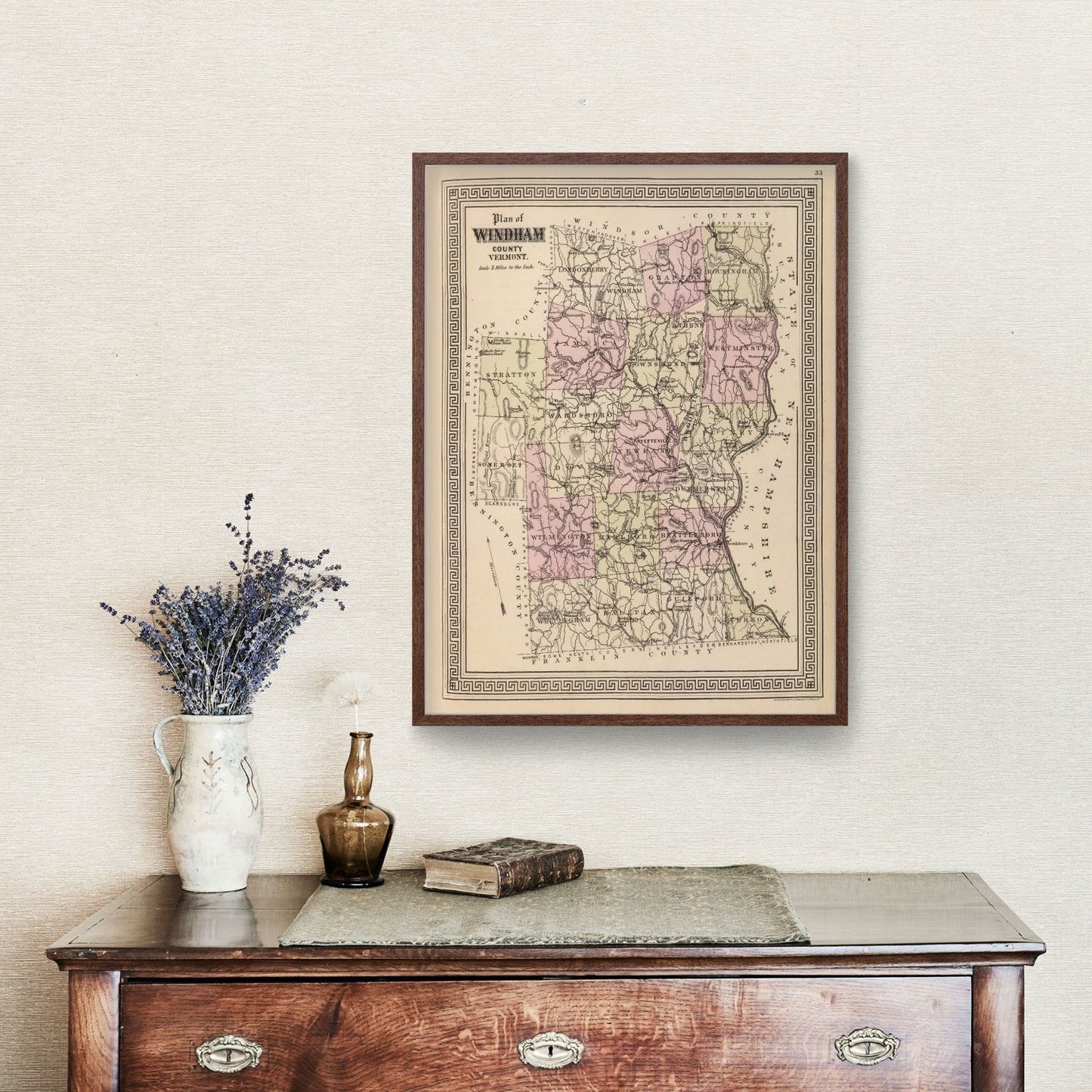 Vintage Map of Windham County, Vermont 1876