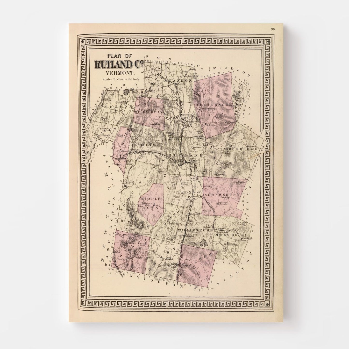 Vintage Map of Rutland County, Vermont, 1876