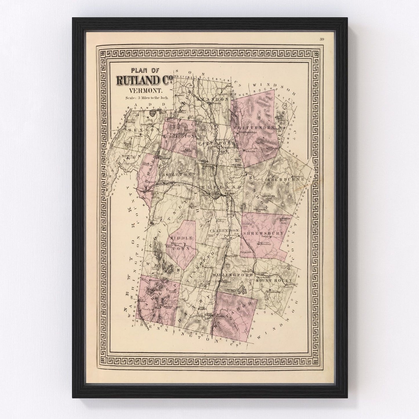 Vintage map of Rutland County, Vermont, 1876