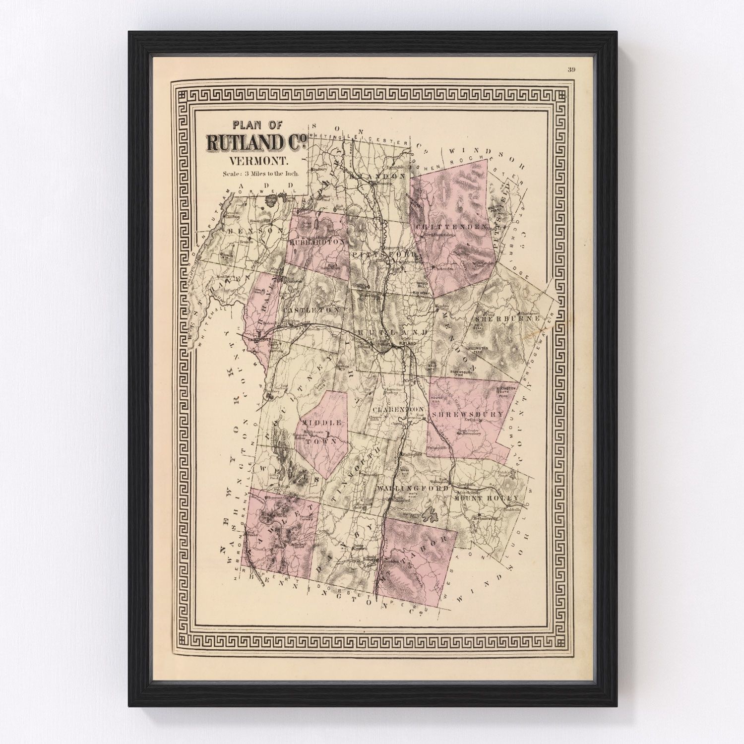 Vintage map of Rutland County, Vermont, 1876