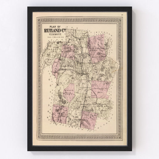 Vintage map of Rutland County, Vermont, 1876