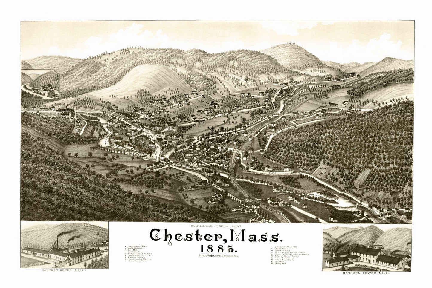 Vintage Map of Chester, Massachusetts, 1885