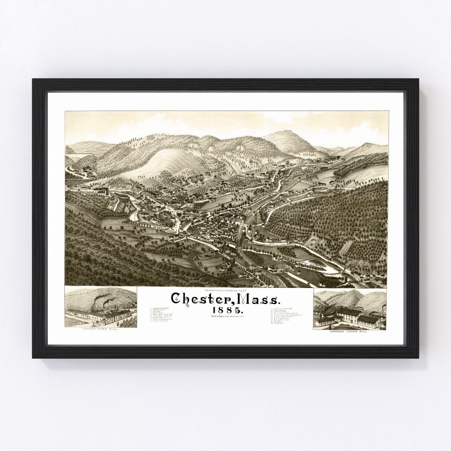 Vintage map of Chester, Hampden County, Massachusetts, 1885, digitally restored print