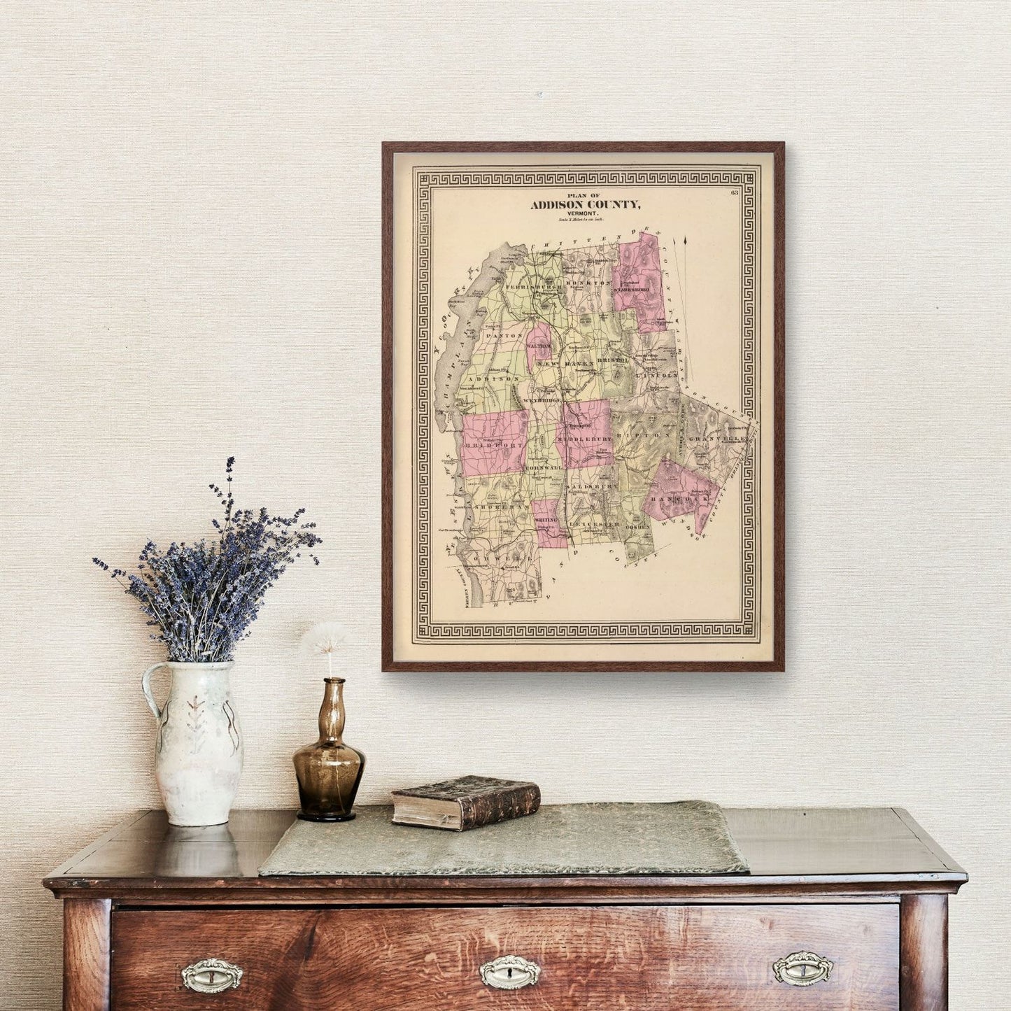 Vintage Map of Addison County, Vermont, 1876