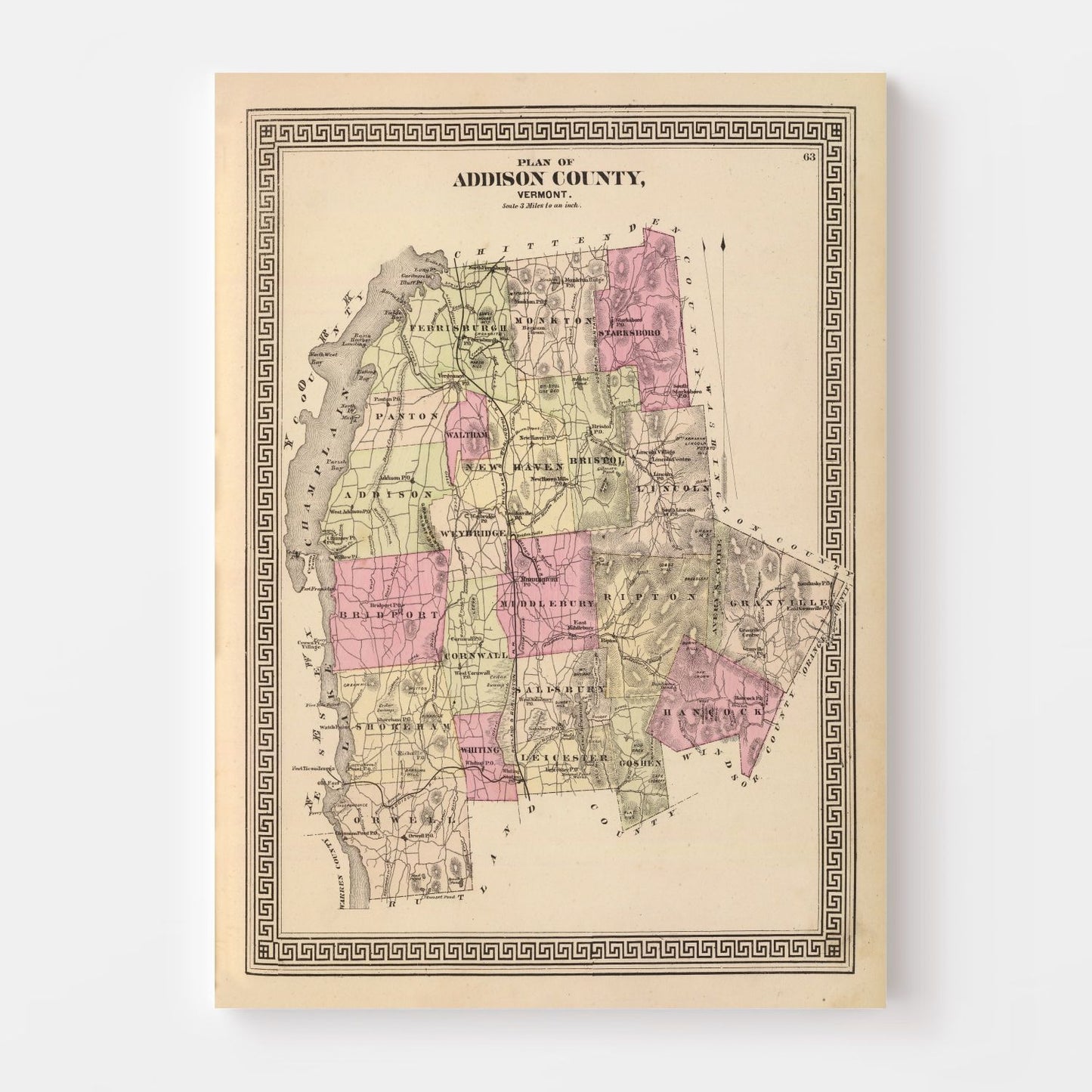 Vintage Map of Addison County, Vermont, 1876