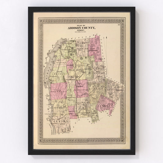 Vintage map of Addison County, Vermont, 1876 - restored post-Civil War county atlas