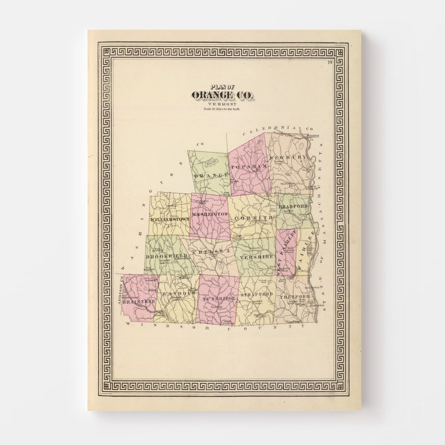 Vintage Map of Orange County, Vermont, 1876