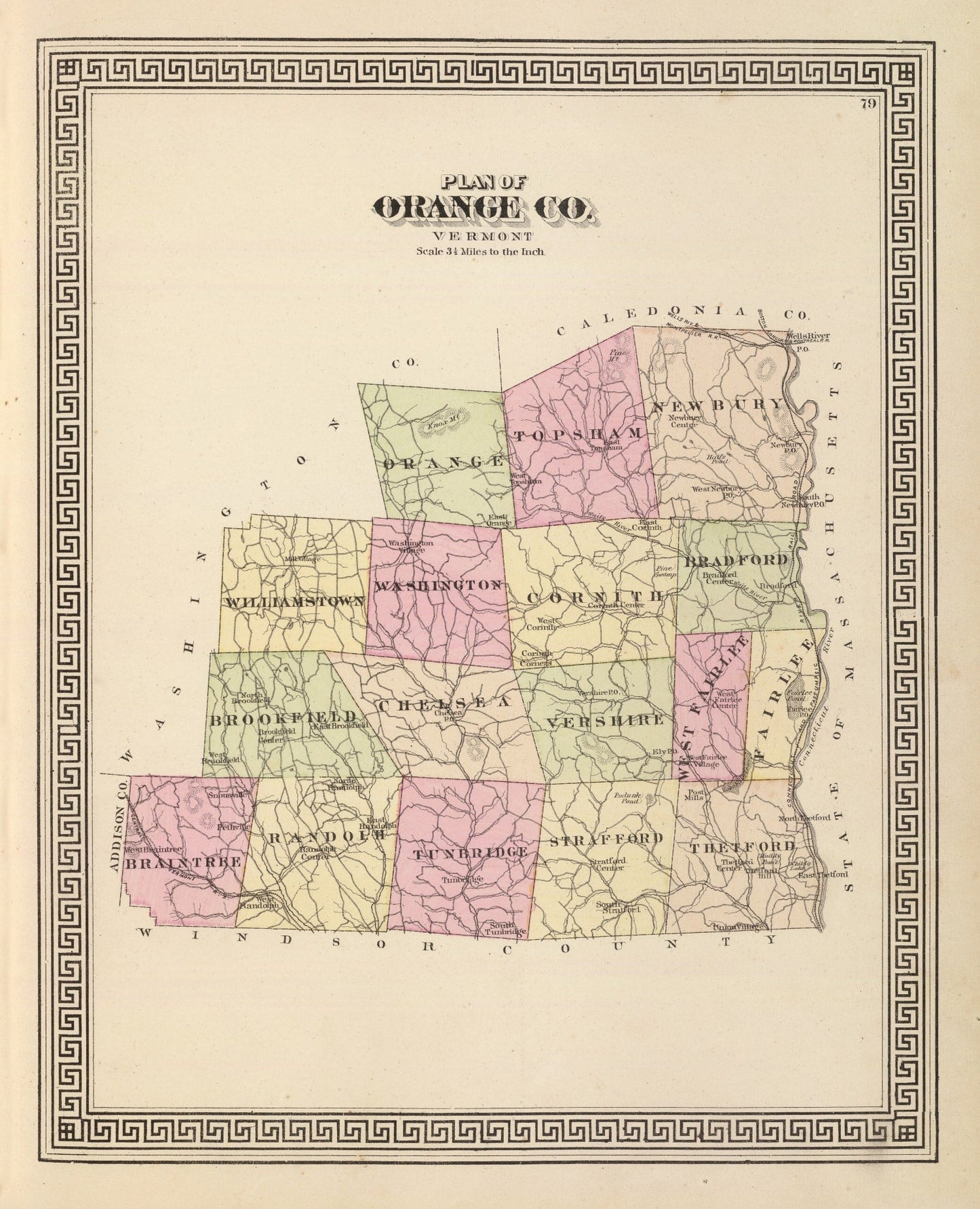 Vintage Map of Orange County, Vermont, 1876
