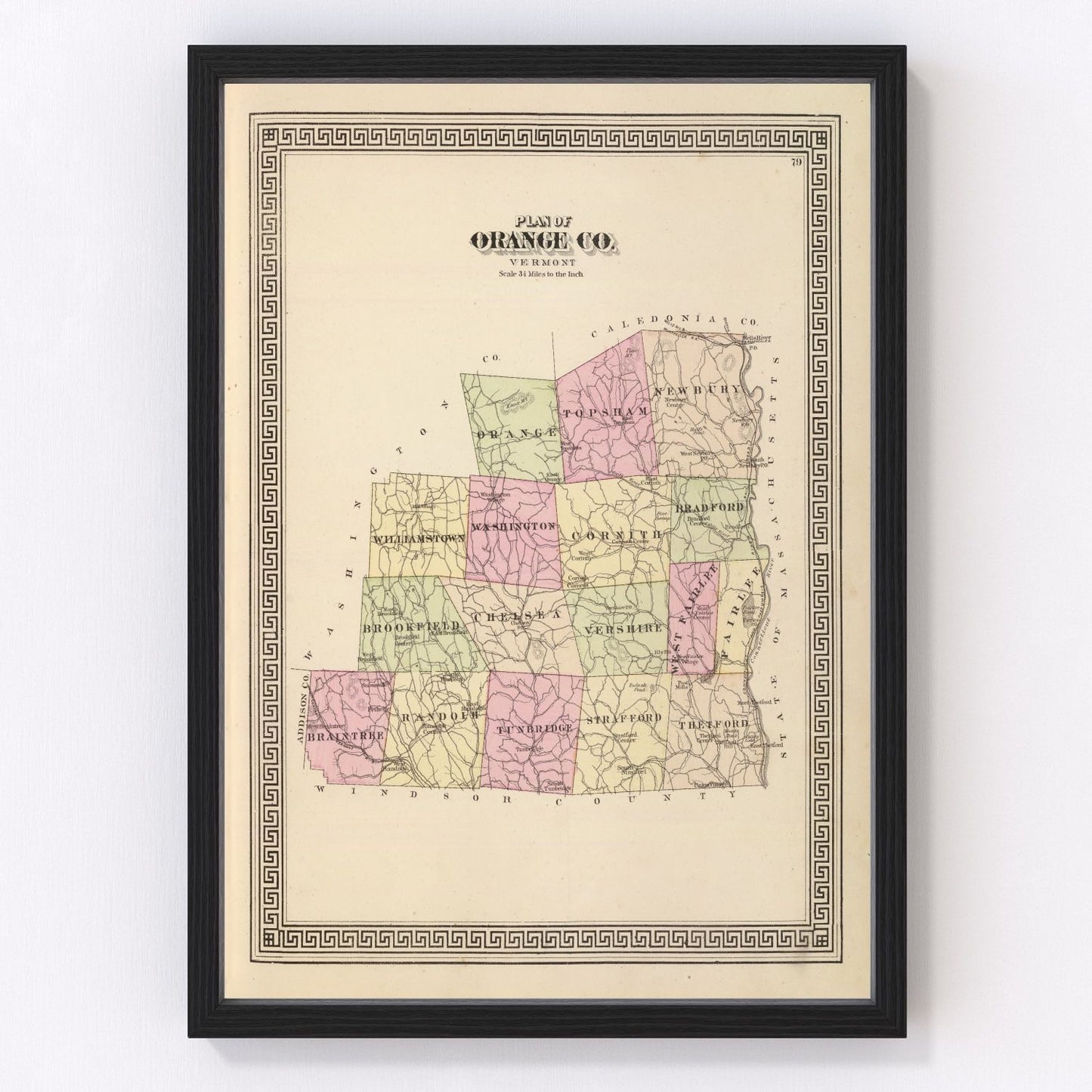Vintage map of Orange County, Vermont, 1876
