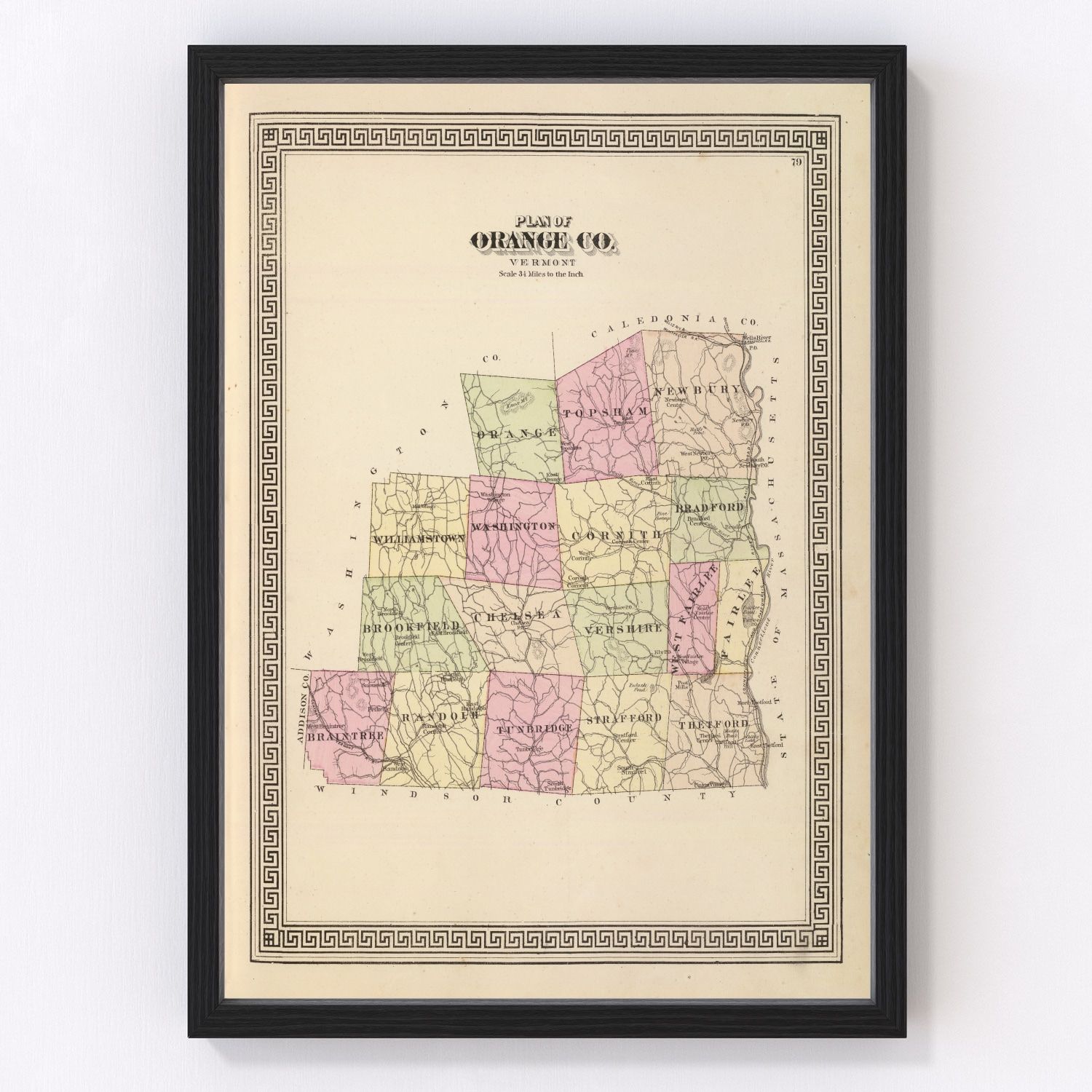 Vintage map of Orange County, Vermont, 1876