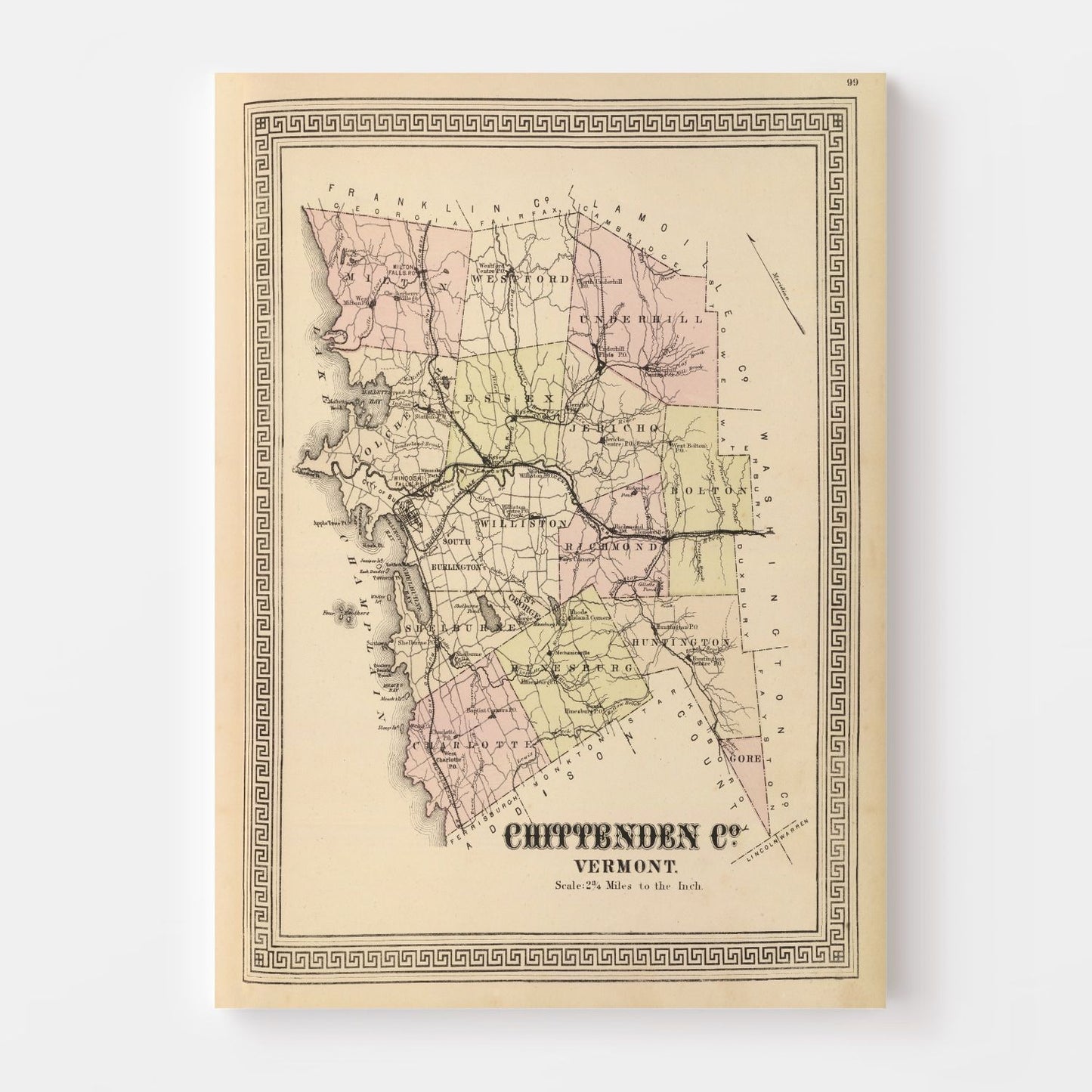 Vintage Map of Chittenden County, Vermont, 1876