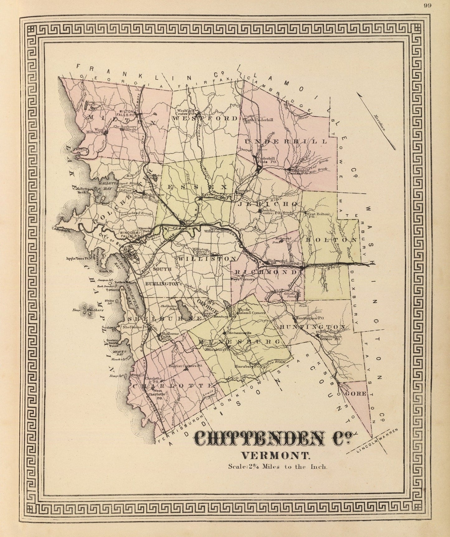 Vintage Map of Chittenden County, Vermont, 1876