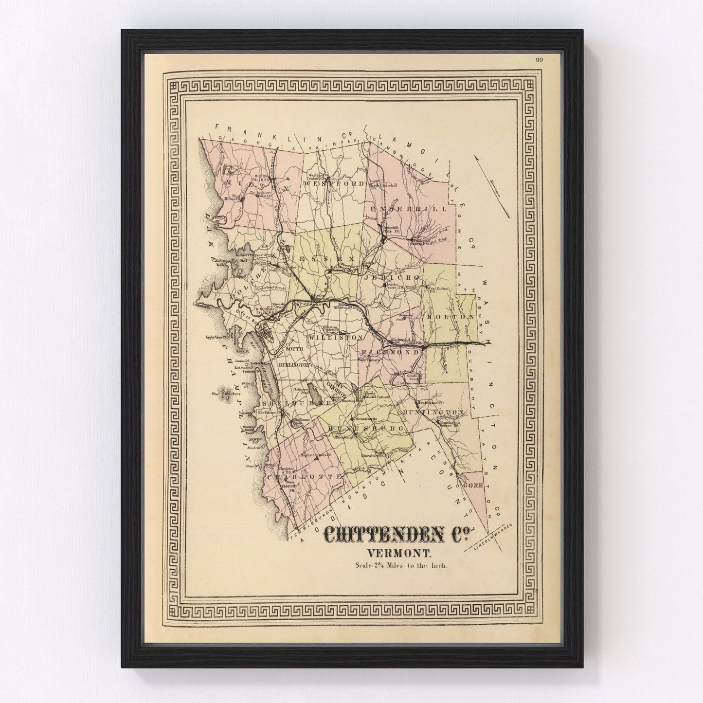 Vintage map of Chittenden County, Vermont, 1876