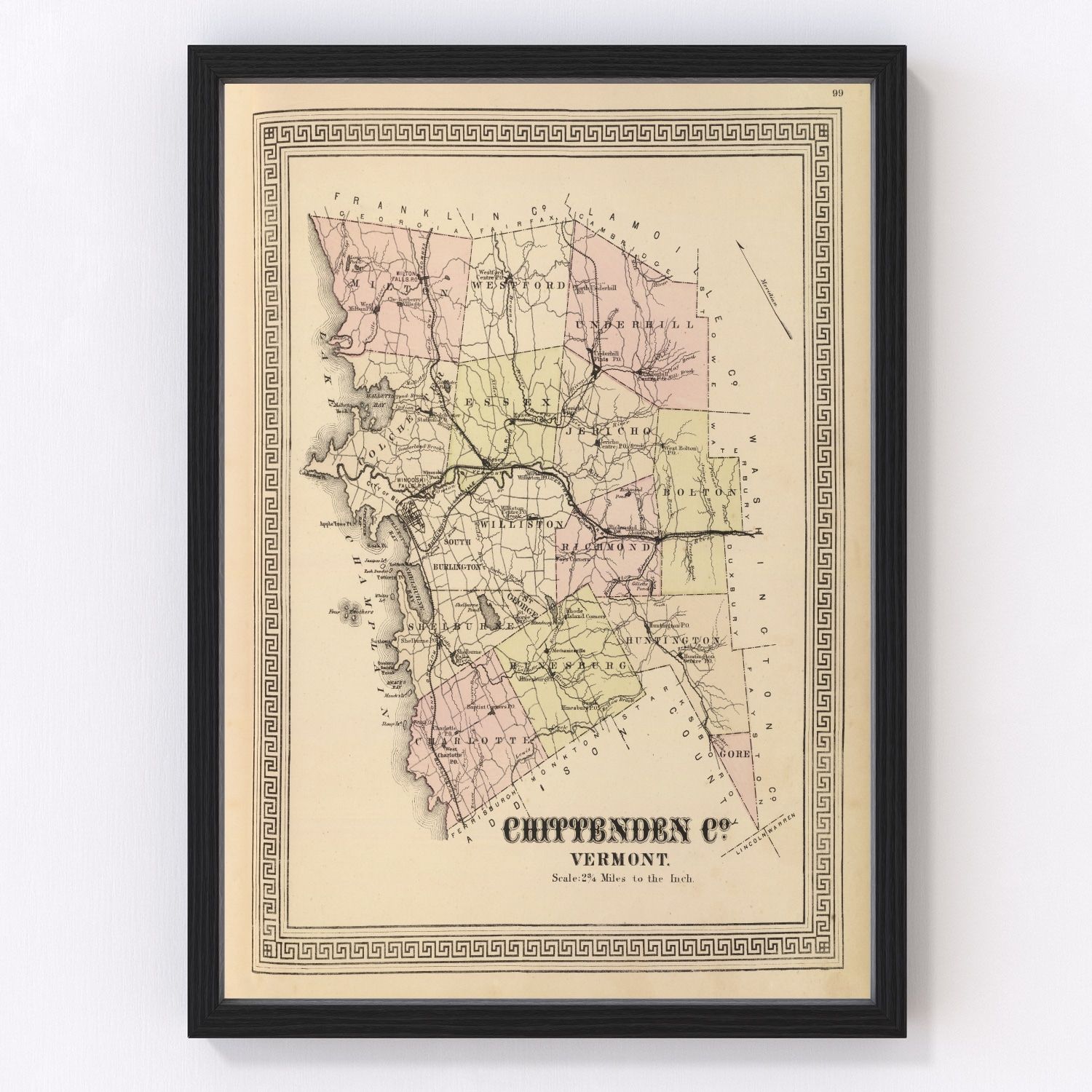 Vintage map of Chittenden County, Vermont, 1876