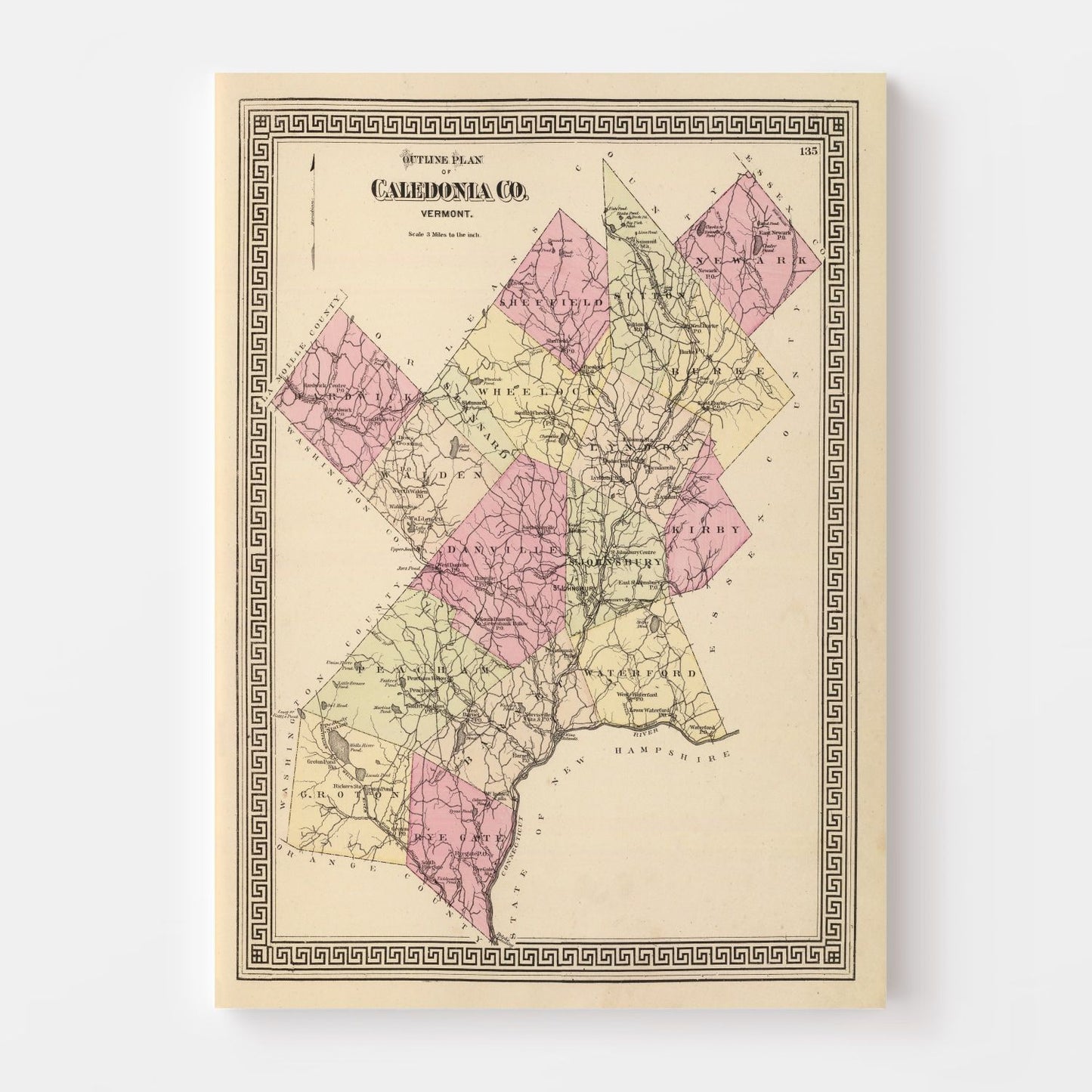 Vintage Map of Caledonia County, Vermont, 1876