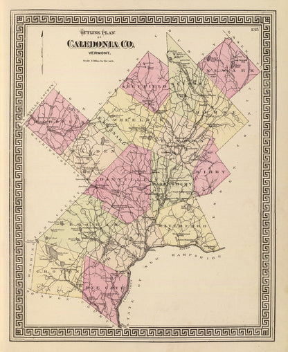 Vintage Map of Caledonia County, Vermont, 1876