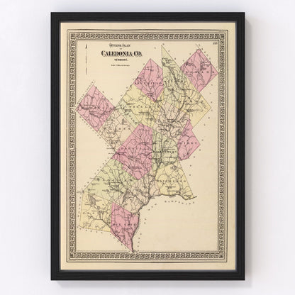 Vintage map of Caledonia County, Vermont, 1876, restored print