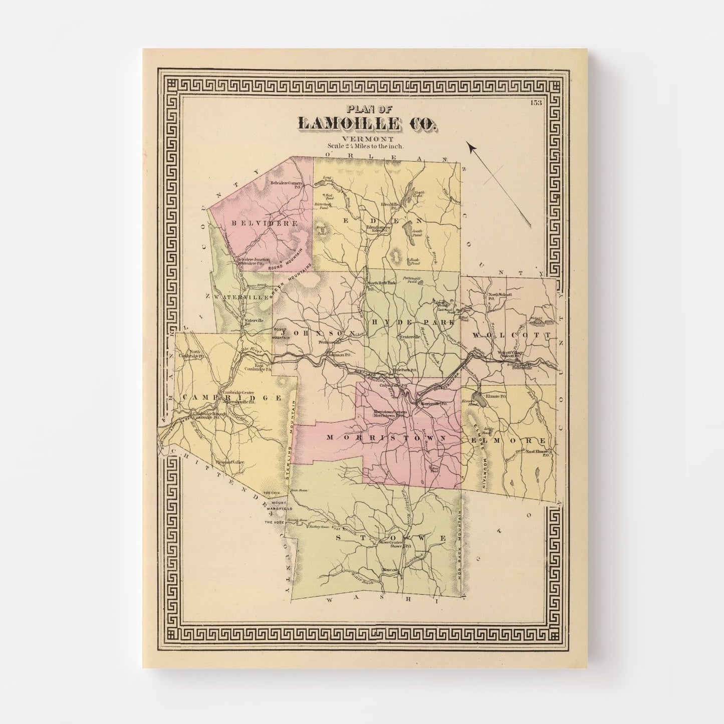 Vintage Map of Lamoille County, Vermont, 1876