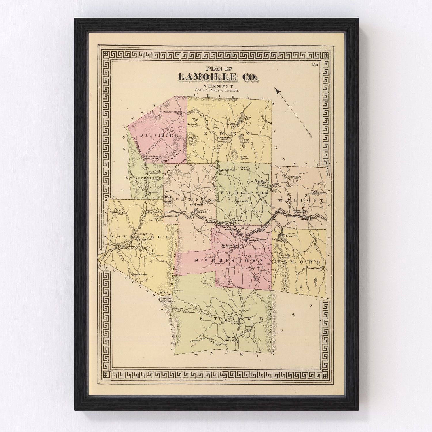 Vintage map of Lamoille County, Vermont, 1876