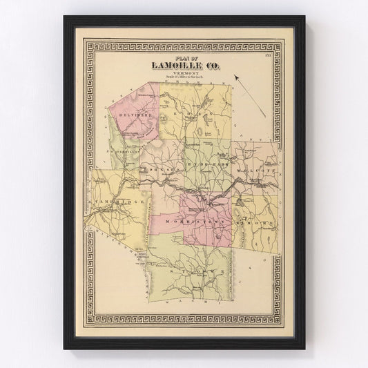 Vintage map of Lamoille County, Vermont, 1876