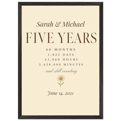 Personalized 5 Year Anniversary Print - A2 (42 x 59.4 cm) / Premium Wooden Framed Poster With Museum-Quality Matte Paper - Black frame - Sparkycare