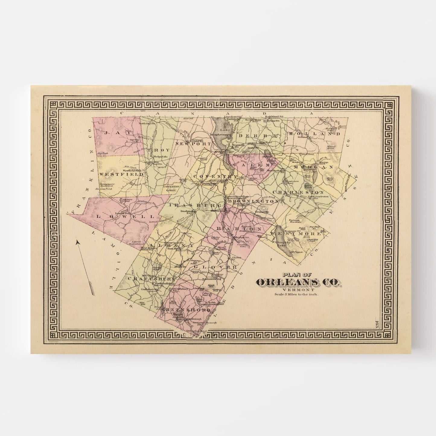Vintage Map of Orleans County, Vermont, 1876