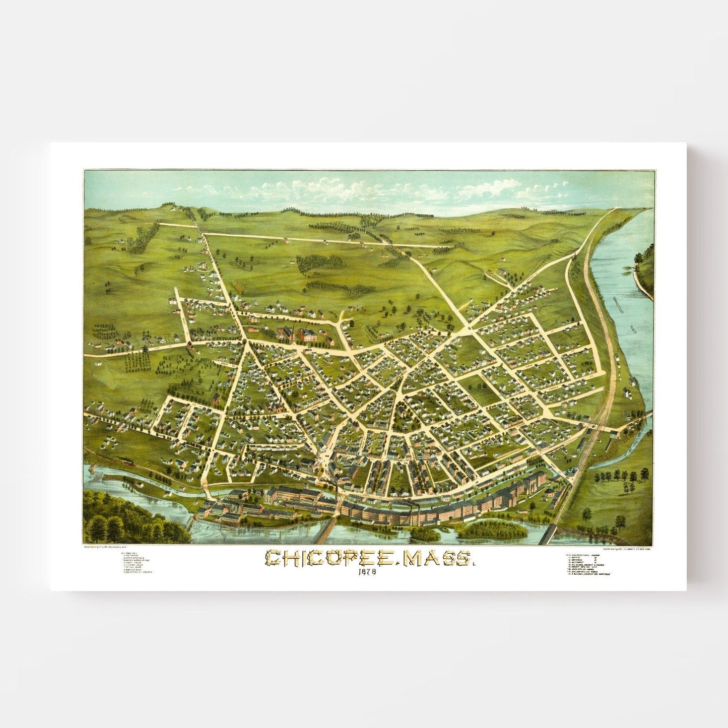 Vintage Map of Chicopee, Massachusetts, 1878