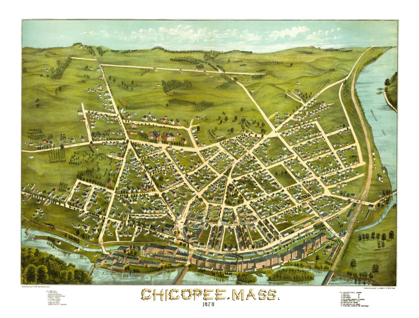 Vintage Map of Chicopee, Massachusetts, 1878