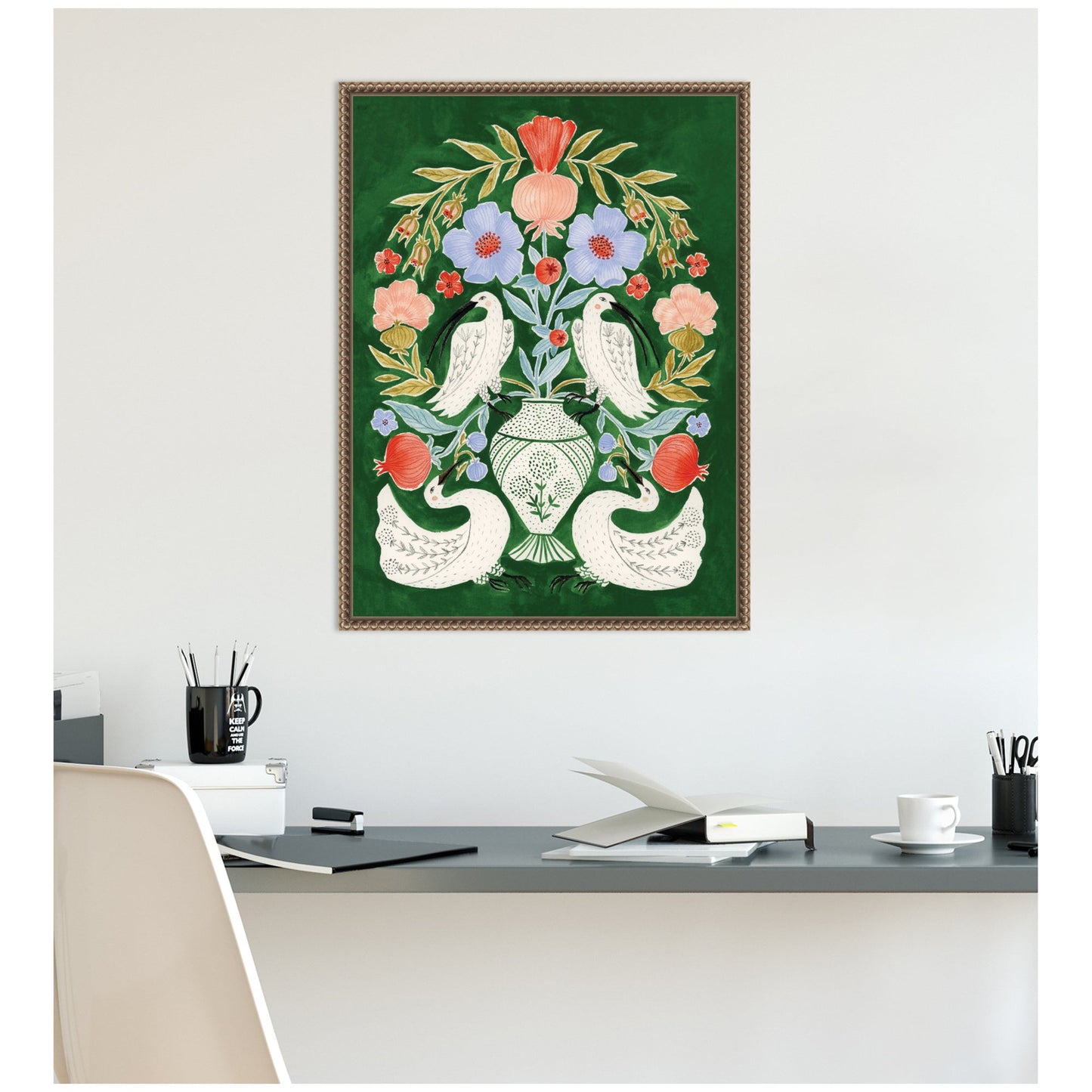 Floral Folklore Ibises and Swan by Jill Labieniec Framed Canvas Wall Art Print