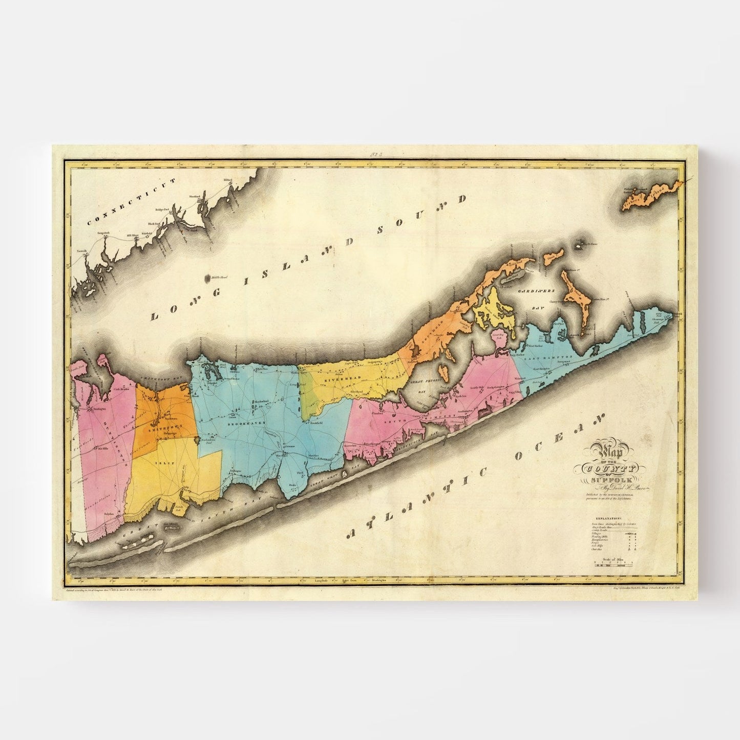 Vintage Map of Long Island, New York, 1829