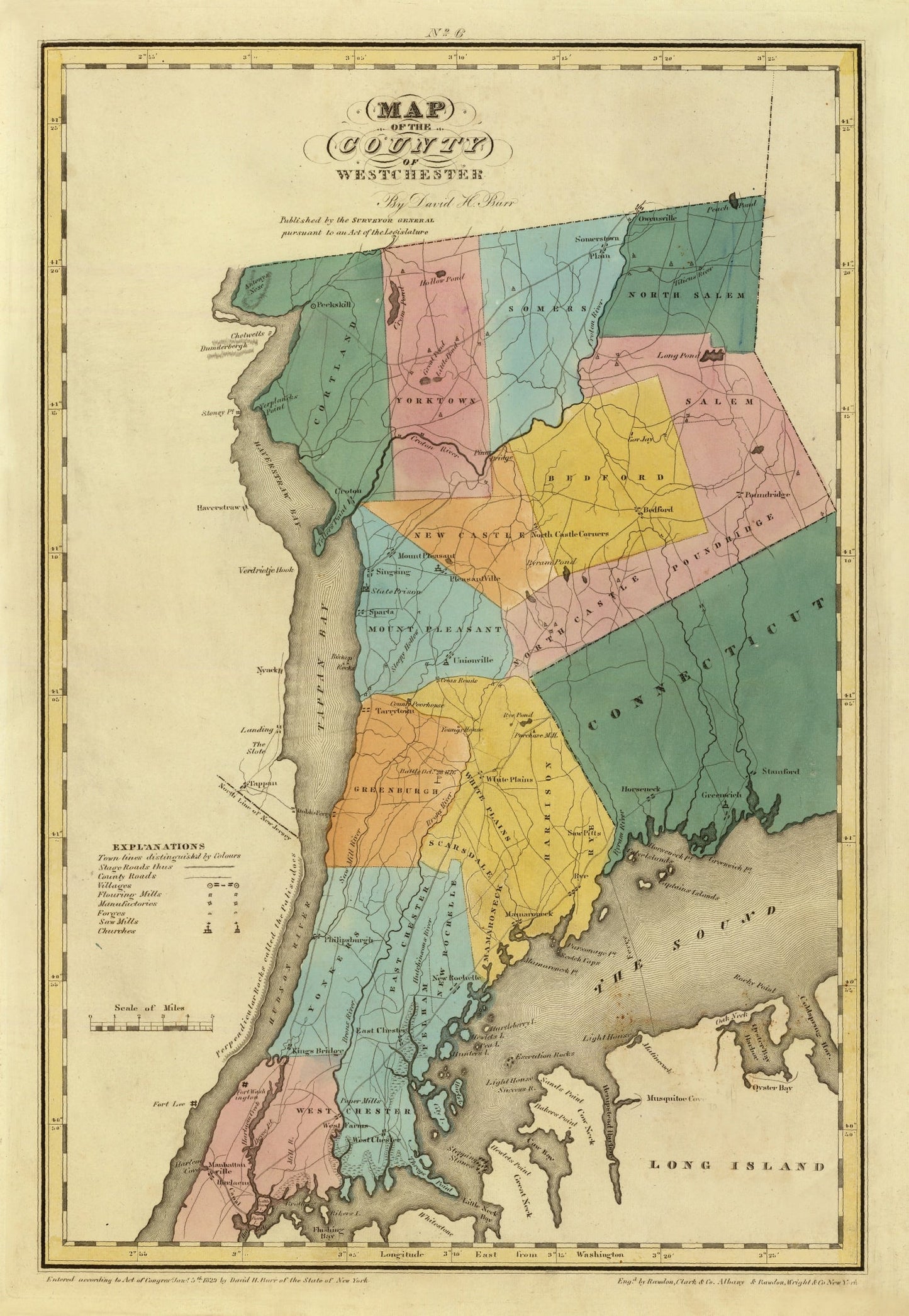 Vintage Map of Westchester County, New York 1829