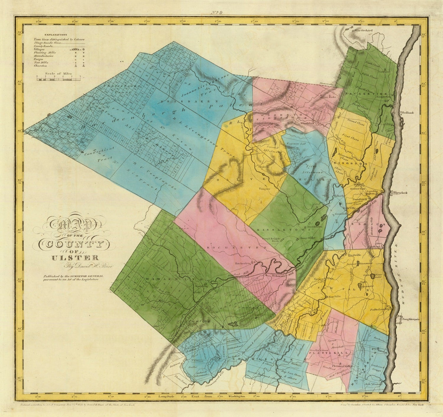 Vintage Map of Ulster County, New York, 1829