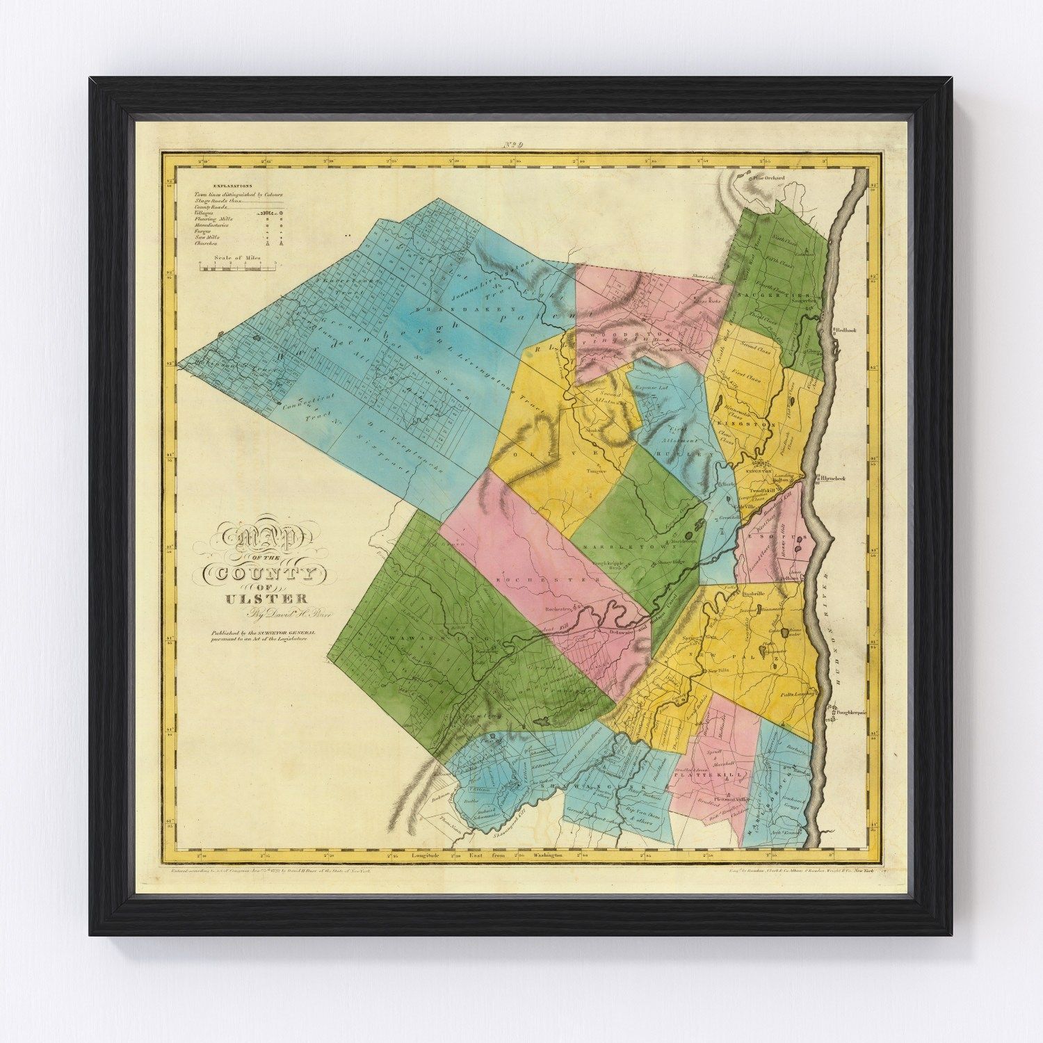 vintage map of Ulster County, New York, 1829