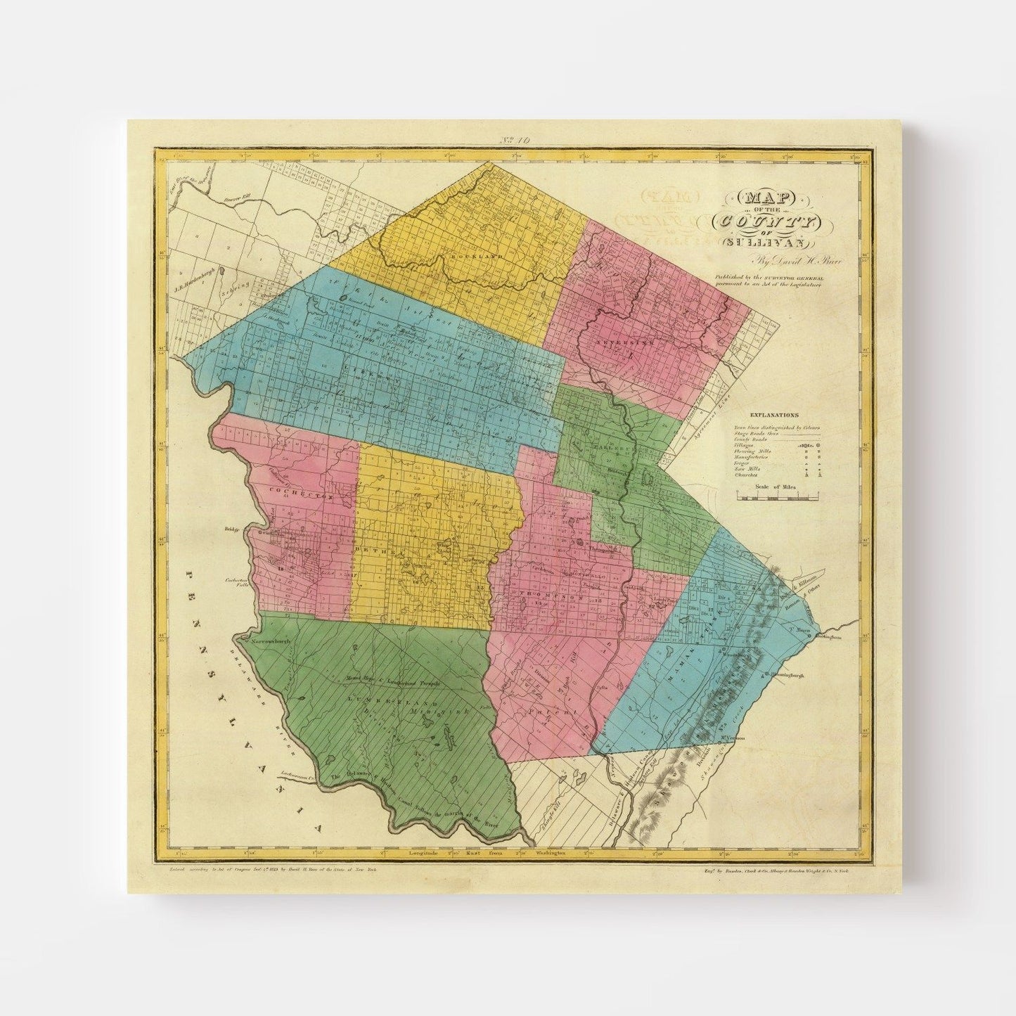Vintage Map of Sullivan County, New York, 1829